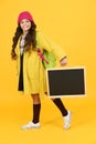 Desire for study. Here to Serve you. retro and modern school. small girl enjoy autumn. stylish schoolgirl blackboard