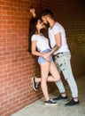 Desire and temptation. Girl and hipster strong desire feeling. Couple find place to be alone. Couple enjoy intimacy Royalty Free Stock Photo