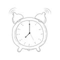 Desk alarm clock line art black and white round alarm clock for coloring, back to school