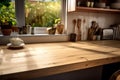 Desk with ample free space framed by a cozy kitchen