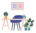 Desk with books plants and chair vector design