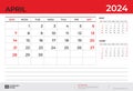 Desk Calendar 2024 design, April 2024 template, week start on sunday, Planner design, Wall calendar 2024 layout, stationery, Desk