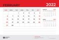 Desk Calendar 2022 design, February 2022 template, week start on sunday, Planner design, Wall calendar 2022 layout