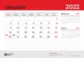 Desk Calendar 2022 design, January 2022 template, week start on sunday, Planner design, Wall calendar layout