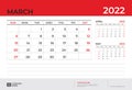 Desk Calendar 2022 design, March 2022 template, week start on sunday, Planner design, Wall calendar 2022 layout