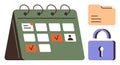 Calendar with events, folder, and padlock representing organization, scheduling, and security Royalty Free Stock Photo