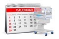 Desk calendar with neonatal incubator, 3D rendering