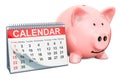 Desk calendar with piggy bank, 3D rendering Royalty Free Stock Photo