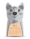 Desk Calendar 2020 on rat cartoon character Frame, April 2020 lettering, poster, flyer, mouse animal chinese zodiac sign Royalty Free Stock Photo