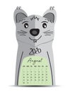 Desk Calendar 2020 on rat cartoon character Frame, August 2020 lettering, poster, flyer, mouse animal chinese zodiac sign Royalty Free Stock Photo