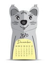 Desk Calendar 2020 on rat cartoon character Frame, December 2020 lettering, poster, flyer, mouse animal chinese zodiac sign Royalty Free Stock Photo