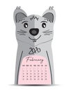 Desk Calendar 2020 on rat cartoon character Frame, February 2020 lettering, poster, flyer, mouse animal chinese zodiac sign Royalty Free Stock Photo