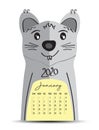 Desk Calendar 2020 on rat cartoon character Frame, January 2020 lettering, poster, flyer, mouse animal chinese zodiac sign Royalty Free Stock Photo