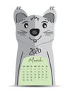 Desk Calendar 2020 on rat cartoon character Frame, March 2020 lettering, poster, flyer, mouse animal chinese zodiac sign Royalty Free Stock Photo