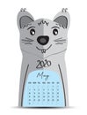 Desk Calendar 2020 on rat cartoon character Frame, May 2020 lettering, poster, flyer, mouse animal chinese zodiac sign Royalty Free Stock Photo