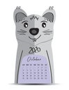 Desk Calendar 2020 on rat cartoon character Frame, October 2020 lettering, poster, flyer, mouse animal chinese zodiac sign Royalty Free Stock Photo