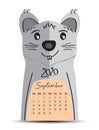 Desk Calendar 2020 on rat cartoon character Frame, September 2020 lettering, poster, flyer, mouse animal chinese zodiac sign Royalty Free Stock Photo