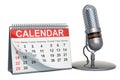 Desk calendar with retro microphone, 3D rendering Royalty Free Stock Photo