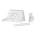 Desk calendar schedule sketch style illustration