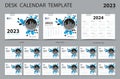 Desk calendar 2023 Set template and Calendar 2024 layout, Set of 12 Months, Planner, Wall calendar 2023 year, cover design