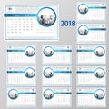 Desk Calendar 2018. Simple Colorful Gradient minimal elegant desk calendar template in white background
