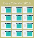 Desk Calendar for 2016, Simple Vector Template Royalty Free Stock Photo