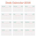 Desk Calendar for 2016, Simple Vector Template Royalty Free Stock Photo