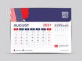 Desk calendar 2021 template, August Page vector for calendar 2021 template, Week starts on Monday Royalty Free Stock Photo