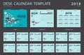 Desk calendar 2018 template, blue cover design
