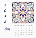 Desk Calendar 2018 Template flyer design . Decorative tiles