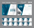 Desk Calendar 2018 template layout design, Blue cover, Set of 12 Months Royalty Free Stock Photo