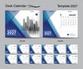 Desk Calendar 2027 template set and Blue polygon cover design, Set of 12 Months, creative calendar 2027 design, wall calendar 2027