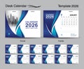 Desk Calendar 2026 template set and Blue wave cover design, Set of 12 Months, creative calendar 2026 design, wall calendar 2026