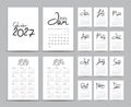 Desk calendar 2027 template set, Calendar 2028-2029, Lettering calendar, hand-drawn vector illustration, wall calendar 2027 year