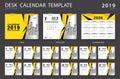 Desk calendar 2019 template. Set of 12 Months. Planner. Week starts on Sunday.