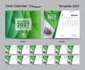 Desk Calendar 2027 template set and polygon green cover design, Set of 12 Months, creative calendar 2027 design, wall calendar