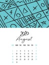 Desk Calendar 2020 template vector, August 2020 design, Planner vector diary in a memphis style, Week start on Sunday, vertical