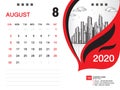 Desk Calendar 2020 template vector, AUGUST 2020 month, business layout, 8x6 inch, Week starts Sunday, Stationery design