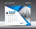 Desk Calendar 2022 Template vector, August 2022, Week starts Sunday, Planner, Stationery design, flyer design, printing design