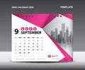 Desk Calendar 2020 Template vector, SEPTEMBER 2020, Week starts Sunday, Stationery design, flyer design vector, calendar 2020