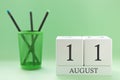 Desk calendar of two cubes for August 11 Royalty Free Stock Photo