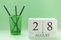 Desk calendar of two cubes for August 28 Royalty Free Stock Photo