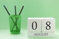 Desk calendar of two cubes for August 8 Royalty Free Stock Photo