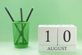 Desk calendar of two cubes for August 10 Royalty Free Stock Photo