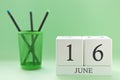 Desk calendar of two cubes for June 16 Royalty Free Stock Photo