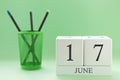 Desk calendar of two cubes for June 17 Royalty Free Stock Photo