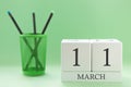 Desk calendar of two cubes for March 11 Royalty Free Stock Photo