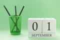 Desk calendar of two cubes for September 1 Royalty Free Stock Photo