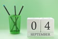 Desk calendar of two cubes for September 4 Royalty Free Stock Photo