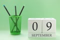 Desk calendar of two cubes for September 9 Royalty Free Stock Photo